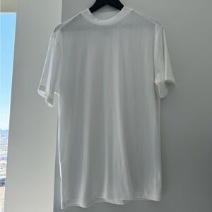 Open Edit Textured White Ribbed Short Sleeve T-shirt